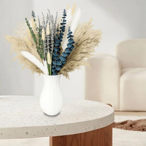 AMSGANK Elegantes Getrocknete Pampasgras Deko, 107 Stück Pampasgrasdekoration mit Trockenblumen, Bunny Tails, Federgras Schilfgrasstrauß für Hochzeiten und Boho-Partydekorationen