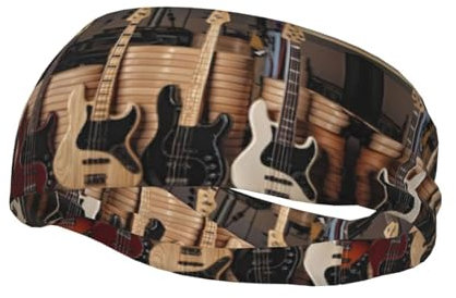Dekoratives Schweißband für AEKGOHP Gitarre, Bass, Musik, Musikinstrumente, bedruckt, dehnbar, atmungsaktiv, weich und schweißableitend, für Damen und Herren