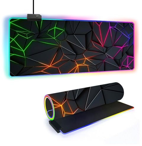 Fansu Alfombrilla para Ratón RGB, XXL Grande Gaming Mousepad con 14 Modos de Iluminación 7 Colores LED, Mouse Pad Teclado Almohadilla de Escritorio para Laptop y PC (Verde Naranja,600x300x4mm)
