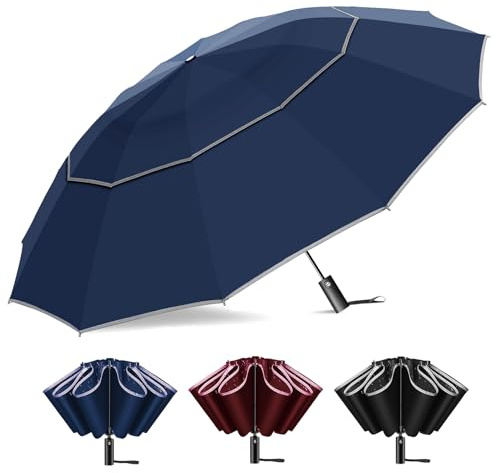Satol 54 Automaten-Golfschirm mit Revers-Faltung | Großer Wind stabiler Schirm | 12 verstärkte Rippen & 310T Pongé | Kompakt für Golfbag, Rucksack, Auto | Regen- & Sonnenschutz
