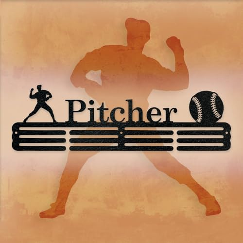 Personalised Baseball Pitcher Sport Medal Hanger 12 Rungs for Medals & Ribbons Show Team Spirit Metal Sign Wall Decor Baseball Pitcher Medal Display Sports Trophy Rack Personalized Medal Holder