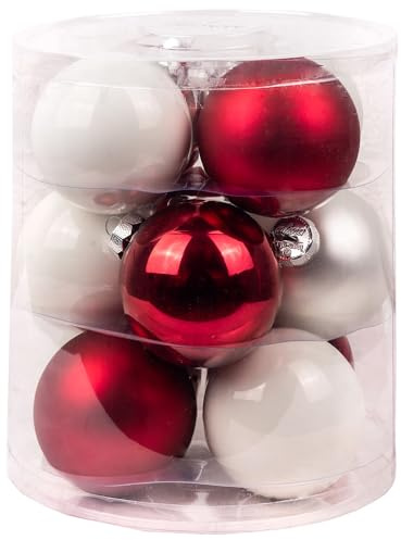 Magic Weihnachtskugeln Glas 8cm 12 STK. Christbaumkugeln (Frozen Strawberry rot weiß)