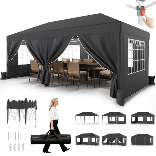 JUMMICO Pavillon 3x6 Wasserdicht Stabil Winterfest Höhe Verstellbar | Faltpavillon mit 6 Seitenwänden,UV Schutz 50+,Gartenpavillon Faltzelt Verdickten Röhren für Garten,Innenhof,Gazebo Grau