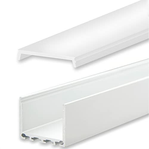 INNOVATE 2m LED Schiene - Aluminium U - Profil - Aluprofil für LED Stripes/Streifen - LED Kanal - ALU Leiste -(Alu U-Profil Maxi 24mm - flache milchige Abdeckung)