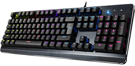 ProHT 104 Keys Mechanical Keyboard (70012A) w/Outemu Blue Switch, USB Wired Ergonomic Gaming Keyboard, N-Key-Rollover, Laser Letters, for PC and Laptop Gamers-Black