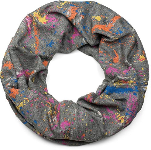 styleBREAKER Loop Schal mit Splat Style Farbklecks Muster im Destroyed Used Look, Schlauchschal, Tuch, Unisex 01017050, Farbe:Grau-Weiß