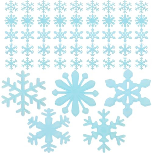 OULII 50 STÜCKE 3D Leucht Fluoreszierende Schneeflocke Wandaufkleber Aufkleber Fenster Clings Für Weihnachtsfeier Dekoration (Blau)