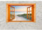 Runa Art Fototapete Fenster zum Strand Meer Modern Vlies Wohnzimmer Schlafzimmer - Made in Germany - 308 x 220 cm Weiss Blau 9211010c