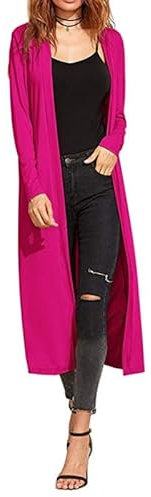Re Tech UK Ladies Womens Maxi Plus Size Long Cardigans for Women UK Collared Top Long Full Sleeve Floaty Women's Cardigans Coatigans Sizes 8-26 (Hot Pink - ML)