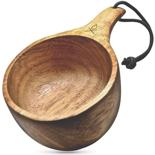 überleben Dursten Lore Kuksa Holzbecher, handgeschnitzt, Campingbecher, Holzbecher, 340 ml, traditioneller nordischer Camping-Kaffeebecher, Wanderbecher, leicht, langlebig, Bushcraft-Campingschale mit