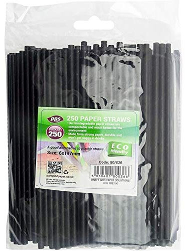 Lot de 500 pailles en papier biodégradables - Noir - Environ 20 cm