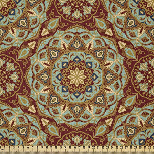 ABAKUHAUS Mandala Stoff als Meterware, Mittelalterliches Mosaik-Entwurf, Microfaser Multi Zweck Dekostoff für Kunsthandwerke, 3M (230x300cm), Hellblau