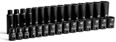 Capri Tools 3/8-Inch Drive Shallow and Deep Impact Socket Set, Metric, 8 to 22 mm, Premium Chrome Molybdenum Steel, 30-Piece, Shallow & Deep Set / 8-22 mm,CP53000-30MSD