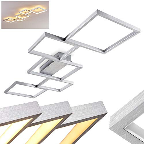 LED Deckenleuchte Bacolod, dimmbare Deckenlampe aus Metall in Aluminium gebürstet, 34 Watt, 3400 Lumen, Lichtfarbe 3000 Kelvin (warmweiß), dimmbar über Lichtschalter, mit tollem Lichteffekt