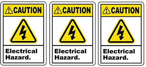 Caution Electrical Safety Hazard Warning Vinyl Sticker Pack of 3 - Durable for Cars, Windows, Laptops, and More