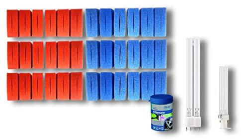Pondlife Wartungspaket Filterschwamm Ersatz-Set für Oase Biotec 36 / 18xblau+18xrot+1x55Watt+1xBiokick