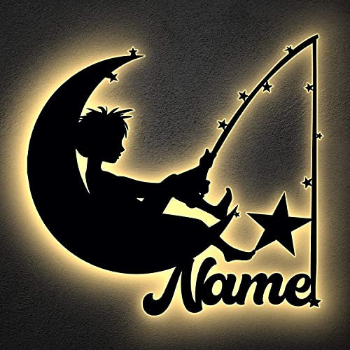 Led Deko Schlummerlicht Nachtlicht Mond - Junge - personalisiert mit Namen Kind Baby Lasergravur Ambientbeleuchtung - Leuchten für Kinder - Wandlichter