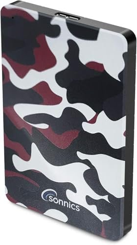 Sonnics 500GB Rot Camo Externe tragbare Festplatte USB 3.0 super schnelle Übertragungsgeschwindigkeit für den Einsatz mit Windows PC, Mac, Xbox ONE und PS4 Fat32