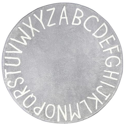 Topotdor Runder Kinder-Spielteppich, Alphabet, Kinderzimmer, Teppich, extra groß, weich, Krabbel-Spielmatte für Kinder, Kleinkinder, Schlafzimmer (160 cm, Grau)