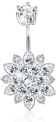 Sllaiss 14G Piercing Nombril Argent 925 Fleur Anneaux Nombril pour Femme Zircon Bagues de Nombril Bijoux Piercing Nombril Barres de Nombril