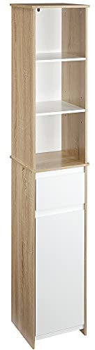 kleankin Armario Alto de Baño Mueble Columna de Baño con 1 Puerta Cajón y 3 Estantes Balda Ajustable para Cocina Salón 32,6x30x171,2 cm Madera Natural y Blanco