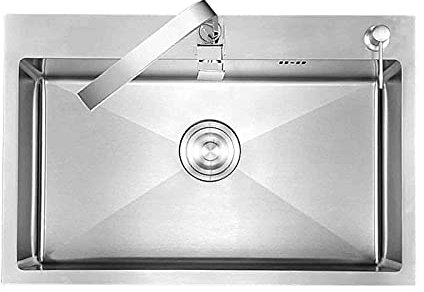 MYAOU Small Kitchen Sink Stainless Steel Campervan Kitchen Pod Unit Single Bowl and Drainer Set Metal Sinks Tap & Waste Kit, Silver