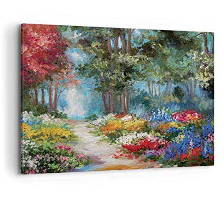 Bilder auf Leinwand 100x70cm Leinwandbild Impressionismus Natur Wald Groß Wanddeko Bild Schlafzimmer Küche Deko Wandbilder Dekoration Wohnzimmer Wall Decor Canvas Wand Kunstdruck Art AA100x70-4271
