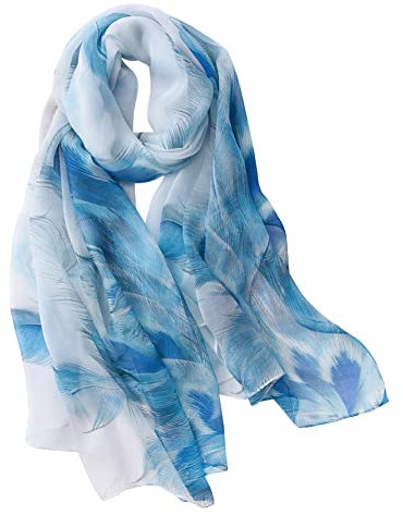 STORY OF SHANGHAI Seidenschal Damen 100% Seide, 30+ Farben XXL Blumen Seidentuch, Stola für Abendkleid Hochzeit, Seide Schal Halstuch, 180 * 110cm,Feder Blau