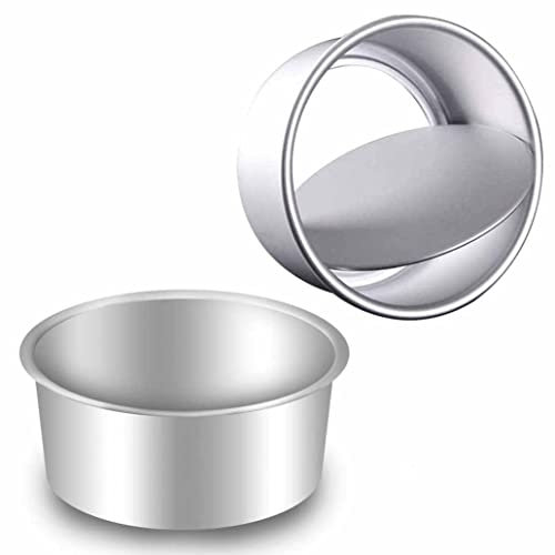 Paquete de 2 moldes para tartas de 6 pulgadas, antiadherentes, de aluminio profundo, redondos, para hornear, con parte inferior extraíble, de acero inoxidable, cumpleaños, fiestas de Navidad