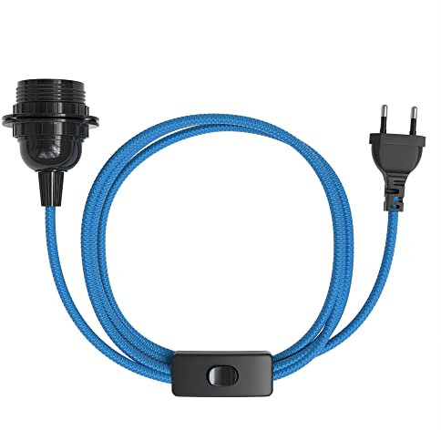 EAZY CASE - Lampenfassung E27 mit Kabel aus Stoff [MIT SCHALTER] - Fassung E27 mit Kabel - Lampenfassung mit Schalter - Lampenkabel mit Fassung - Glühbirne mit Kabel - DIY Lampenfassung mit Stecker