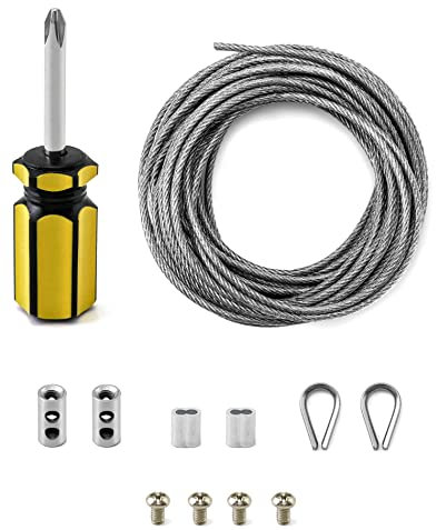 QWORK® Cable de acero inoxidable 6M/2mm, M2 manguitos de cable, M2 anillos de engarce, para exteriores, kit de suspensión de cuerda