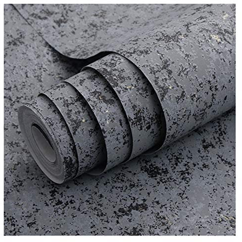 Cork Effect Dark Grey Stone Concrete Industrial Marble Wallpaper Loft Style Faux Cement Textured Plain Wall Paper Wallpaper (Color : Black grey A09406, Size : 10mx53cm)