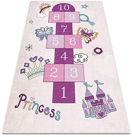 Tapis Enfant Bambino pour Chambre de bébé, Tapis de Jeux, Chambres d'enfants, Moquette Lavable en Machine, marelle, Chiffres antidérapant - Rose 80x150 cm