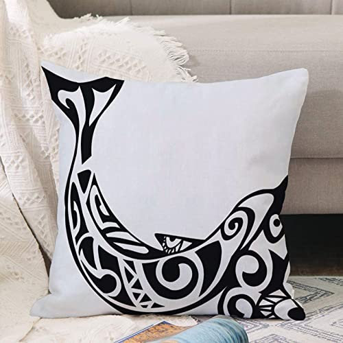 Kissenbezug 45x45 cm,Delphin-Tattoo im Maori-Stil,Outdoor Kissen Kissenbezüge Kissenhülle Sofa Kissen dekokissen Zierkissen für Wohnzimmer Garten deko draußen
