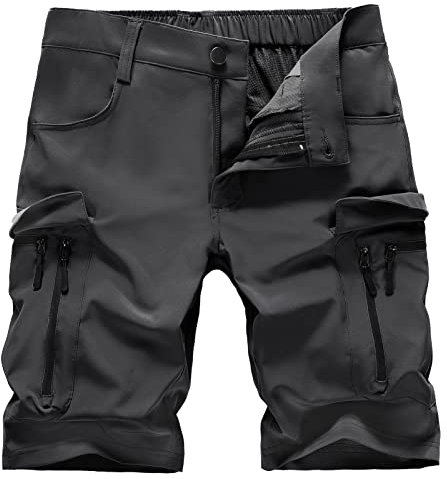 Hiauspor Kurze Hosen Herren Sommer Leichte Cargo Shorts mit 7 Taschen Bermuda Wanderhose Cargohose Herren kurz MTB Hose Radhose Chino Sport Stretch Fahrrad Radlerhose Arbeitshosen(Dunkelgrau,M)