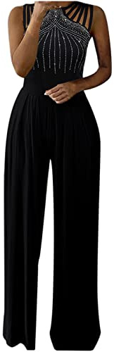 Jumpsuits for Women UK Wedding Sequin Elegant Party Playsuit Black Clubbing Romper Wide Leg Office Evening Trousers Diamond Halter Sexy Jumpsuit