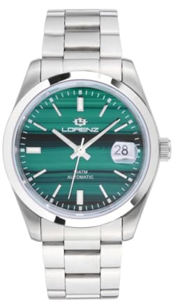 Lorenz - Genevra King Gemstone 030235MM - Automatische Herrenuhr aus Edelstahl - Sub 100 Meter, grün, Modern