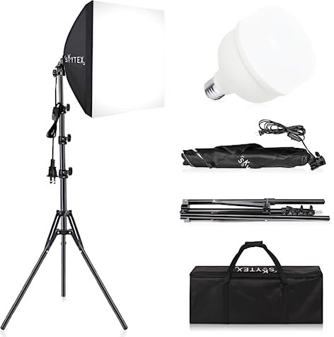 Kit di illuminazione softbox, Skytex 40,6 x 40,6 cm, lampadina LED E27 da 135 W, 5500 K, kit di illuminazione continua per studio fotografico, attrezzature per riprese fotografiche, registrazione