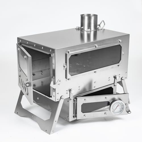 Magma Mini 2 Hot Tent Stove with Removable Oven, Secondary Intake Enhances Combustion, Bottom Can Be Connected to the Oven (Silvery Magma Mini 2 with Oven)