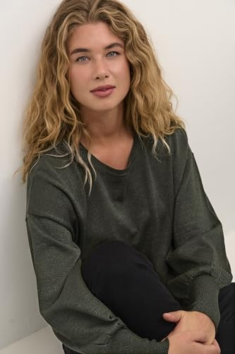 KAFFE Strickpullover KAregina Damen Strickpullover Glitzer Langarm Winter Pullover Casual Elegant S, Forest Night