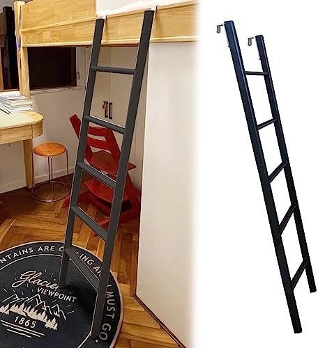 MUSNOW Etagenbett Leiter Schwarze Bettleitern für Hohe Betten, Stiefleitern für Camper Bunk, Kinder/Erwachsene Wohnmobil Home Single Slanted Leiter mit Haken, Last 150 Kg