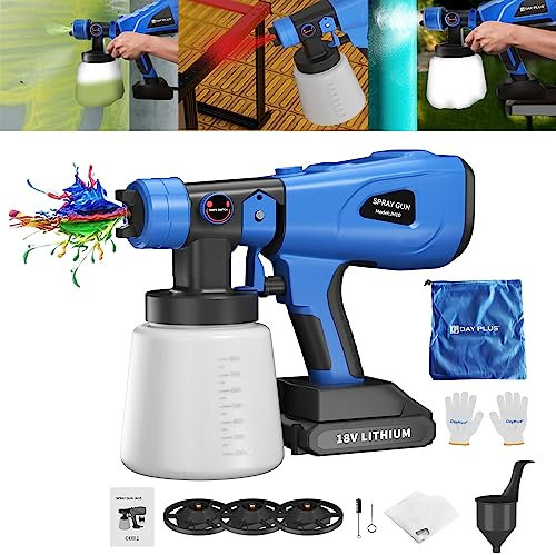 Cordless Electric Paint Sprayer Garden Fence Spray Gun HVLP Battery Powerd Paint Spray Gun Decking Paint Sprayer with 1500mAh Battery, 4 Nozzles, Spray Gun for Painting Ceiling, Fence, Wall, Garden