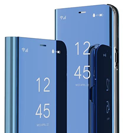 COMAKU Spiegel Flip Hülle für Xiaomi Mi 13T / 13T Pro 5G, Premium Smart View Handyhülle mit Zeit Fenster - Blau