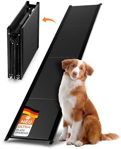 PFOTENKÖNIG Rampe pour chien – Jusqu'à 90 kg – [Espace miracle] – Rampe stable de qualité supérieure pliable – Rampe antidérapante en aluminium léger – Convient pour tous les véhicules
