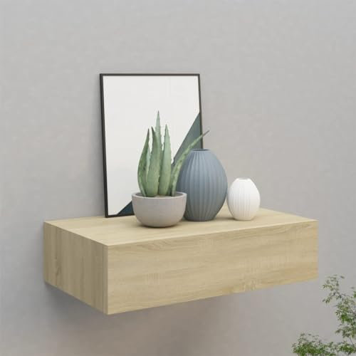 FENLAX Schubladenregal 40x23,5x10 cm MDF, Metall Eichefarben Wandschrank Wandboard Mit Schublade Schweberegal Mit Schublade Wandregal Mit Schubladen Hängeschublade Wohnwand Modern Hängeschrank