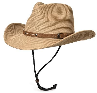 FURTALK Unisex Cowboyhut Breite Krempe Strandhut UV-Schutz Sonnenhut für Damen und Herren Sommerhut Westernhut Verstellbare Strohhut