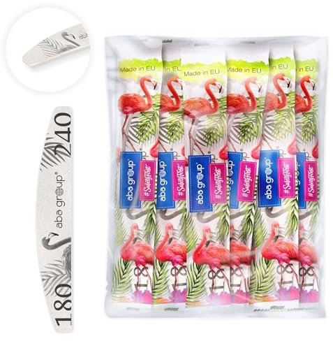 Aba Group Lot de 50 limes à ongles professionnelles 180/240 demi-lune Slim Flamant rose de la meilleure qualité