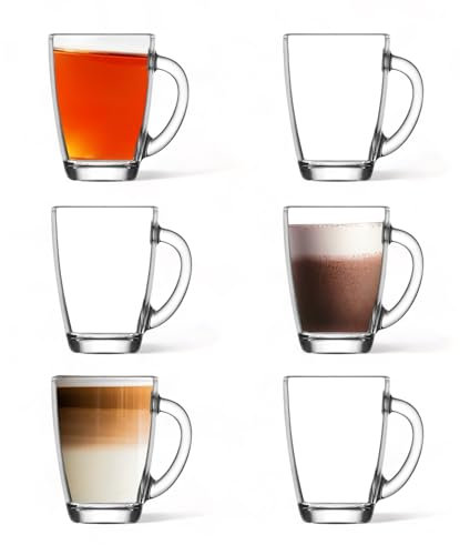vienberg 6 tlg. 250ml Premium Glas mit Henkel | Lattegläser, Teegläser, Cappuccinno-Tasse Gläser | Ideal für Heißgetränke, Kakao, Latte Macchiato und Cappuccino