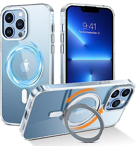 BENTOBEN for iPhone 13 Pro Max Case Magnetic, [Compatible with Magsafe], 360° Rotatable Ring Holder Stand Translucent Clear Anti-yellow Military Grade Protection Shockproof Cover for iPhone 13 Pro Max