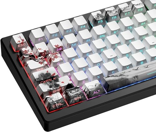 XVX PBT Keycaps - Side Print, Shine Through Custom, Retro Keycap Set, 75 Percent, Cherry Profile, 128 Keys, Plum Blossom